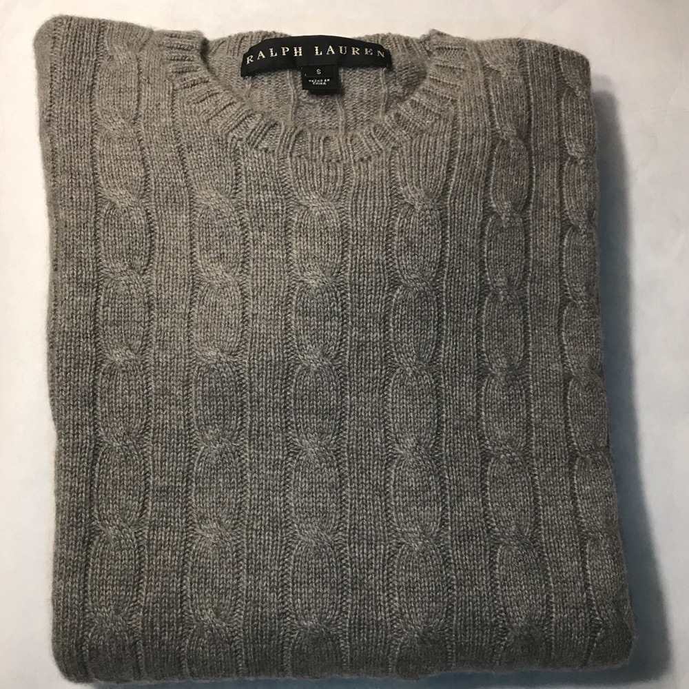 Ralph Lauren Black Label Cable Knit Crewneck Cashmere Sweater Small Gray - Picture 5 of 8